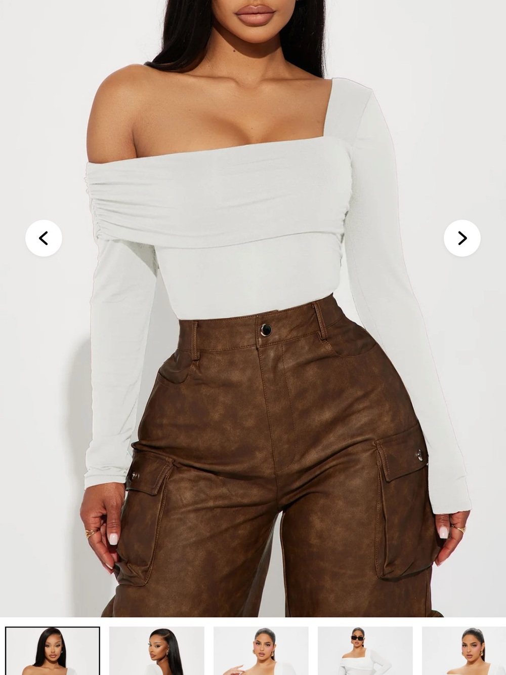 Fashion Nova White Asymmetric Off-Shoulder Long Sleeve Crop Top